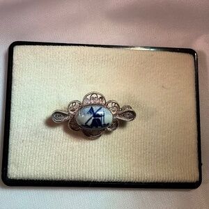 Silver Filigree and Ceramic Delft Pin Holland